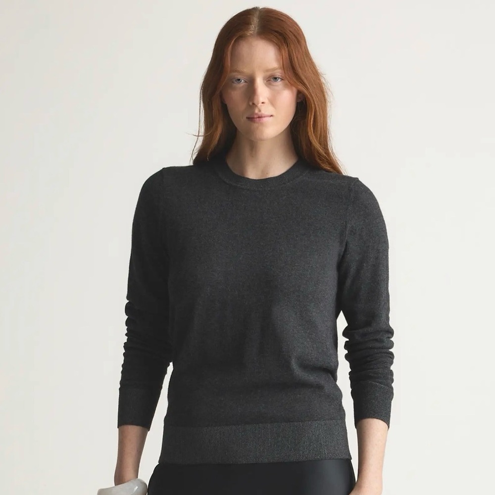 Quince Heather Charcoal Cotton Cashmere Crewneck Sweater